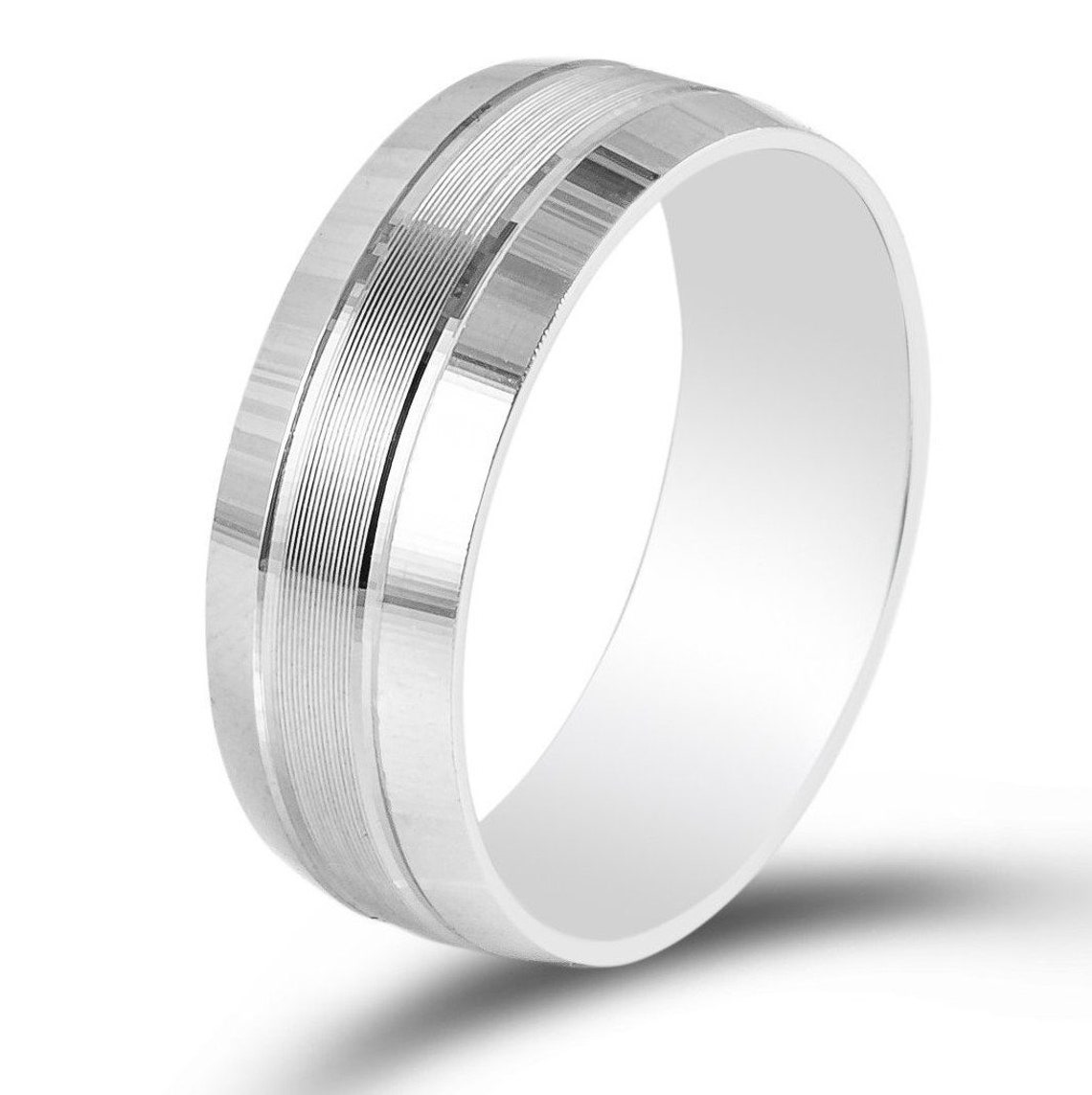 7mm Elegant Plain Platinum Ring for Men With Horizontal Lines Etsy