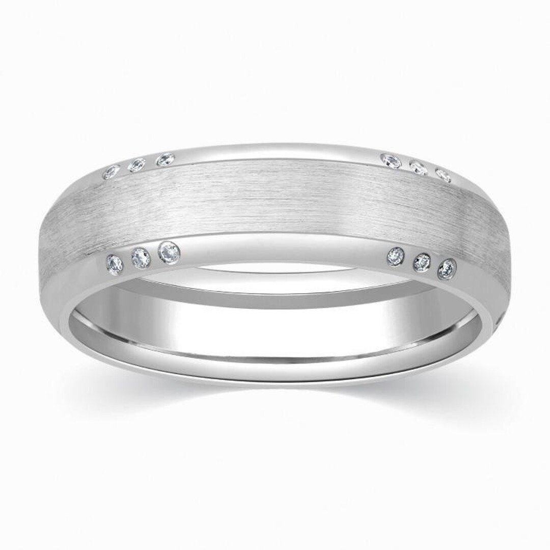 Matte Finish Platinum Ring for Men With Tiny Diamonds SJ PTO Etsy