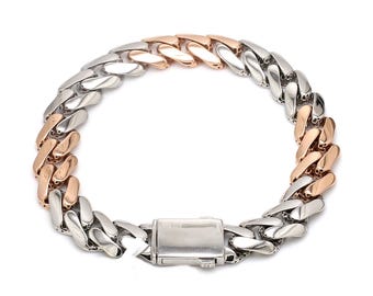 Men of Platinum | 9.5mm Matte & Hi-polish Rose Gold Bracelet for