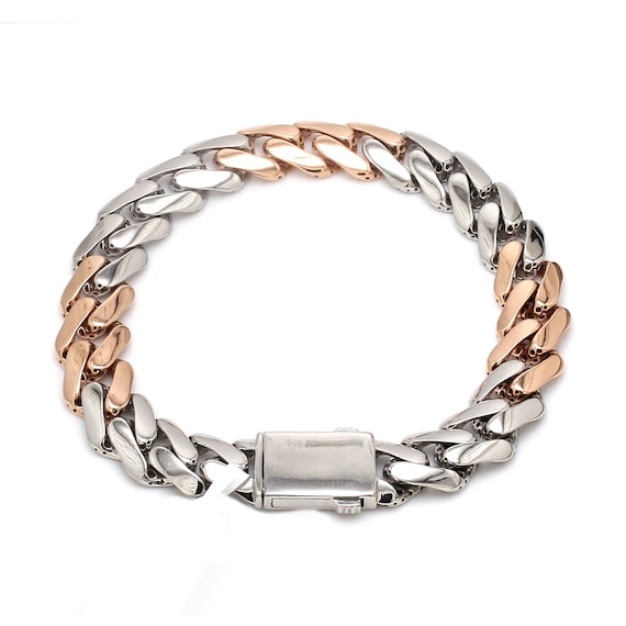 Men of Platinum | 9.5mm Matte & Hi-polish Rose Gold Bracelet for