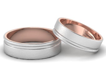 Platinum Love Bands with a Single Groove & Rose Gold Base JL PT 643