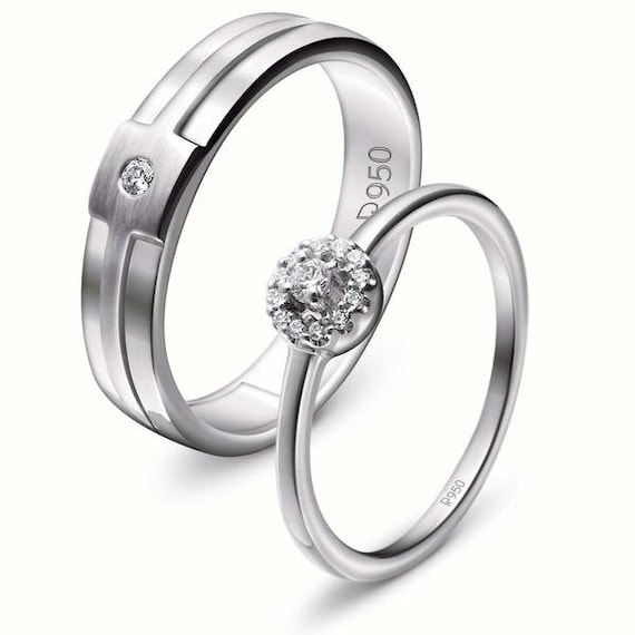 Platinum Engagement Couple Rings With Diamonds JL PT 456 Etsy