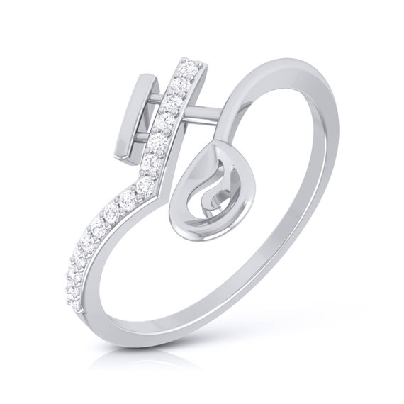 initial ''G'' Alphabet (CZ) Silver and Rhodium Plated Alloy Ring for Women  and Girls