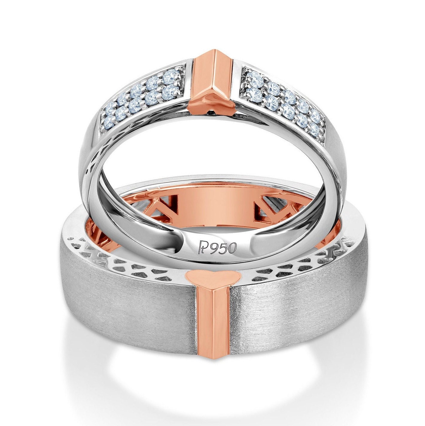 Plain Platinum & Rose Gold Couple Rings With a Wave JL PT 403 - Etsy | Platinum  rose gold, Platinum band, Couple rings