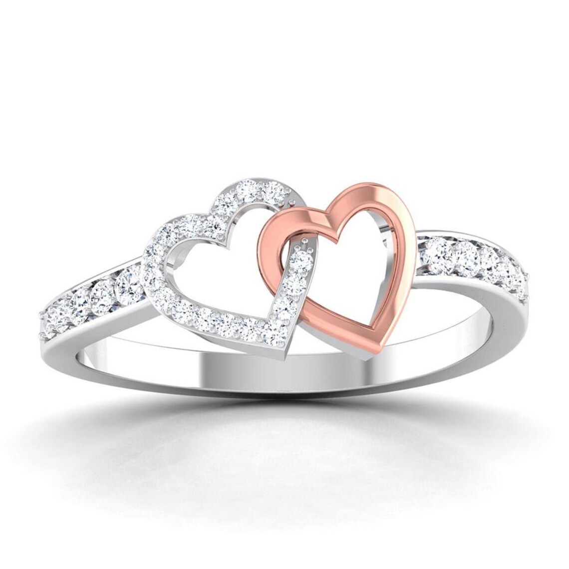 Entangled Hearts Platinum Ring With Diamonds for Women JL PT - Etsy