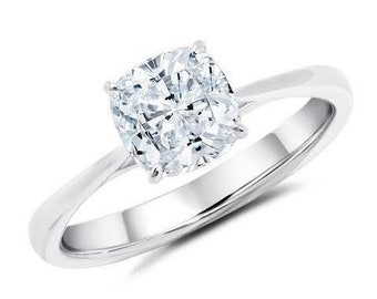 Classic 4 Prong Platinum Cushion Cut Solitaire Ring