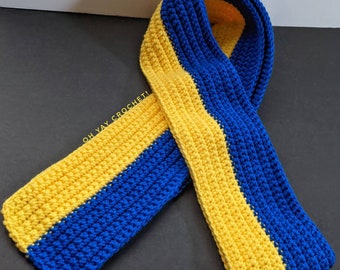 Double stripe crochet scarf, blue and yellow scarf, yellow and blue scarf