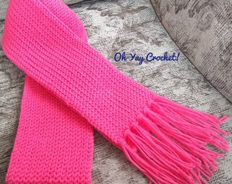 Extra warm, cozy Hot Pink scarf with fringe. Perfect for those cold winter days.
