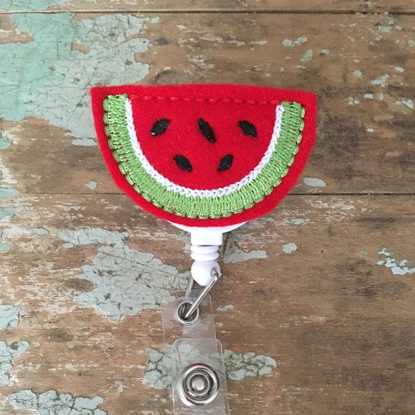 Watermelon slice summer ID badge reel holder retractable clip