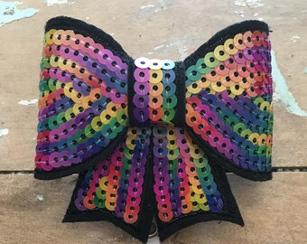 Rainbow sequin bow ID badge reel holder retractable clip