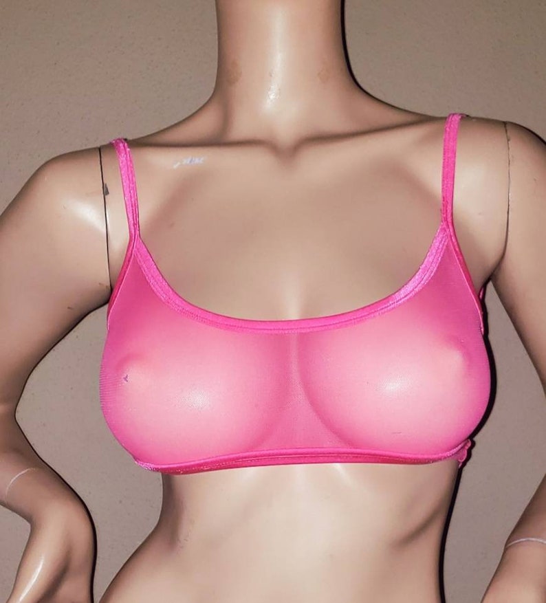 Sheer Mesh Crop Top, See Through Top, Rave Wear, See Through Lingerie,See Through Bikini, Gift for Women, Sheer Bralette, Stripper Clothes Hot Pink