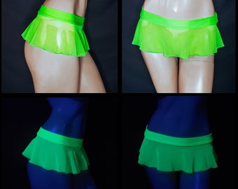 Transparent Mesh Micro Mini Skirt for Exotic Dance, Rave, Blacklight Party, Sexy Lingerie Costume