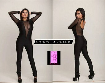 Spandex Catsuit for Women Sexy Bodysuit Rave Bodysuit Woman Bodysuit Costume Sexy Clothes Gift for Her Sheer Mesh Bodysuit