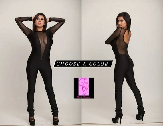 Spandex Catsuit for Women Sexy Bodysuit Rave Bodysuit Woman Bodysuit Costume  Sexy Clothes Gift for Her Sheer Mesh Bodysuit 