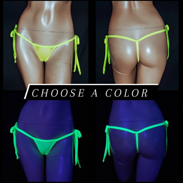 Tie side G string Sexy Stripper Thongs Glow UV Blacklight Party Rave Bottoms Burlesque Panties Sheer Thong Micro String Bikini