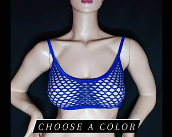 See Through Fishnet, Sexy Bralette, Dance Crop Tops, Fishnet Lingerie, See Through Top, Rave Outfits, Sexy Clothes, Exotic Dance wear