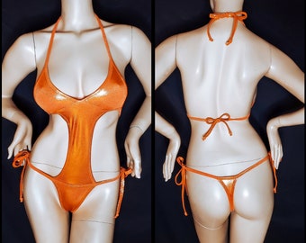 Sexy Monokini Thong Bodysuit Womens G string Swimsuit Shiny Sexy gifts for Her, Sexy Dance Wear Lingerie Costume, Stripper Outfits Bundle