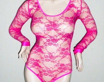 Sheer Lace Bodysuit Lingerie See Through Romper Transparent Leotard Sexy Clothes Women Playsuit Long Sleeves Stripper Wear