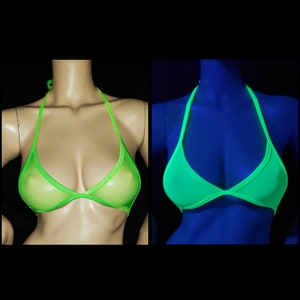 Rave Tops See Through Top See Through Bikini Tops UV Active Gogo Dancer Sexy Clothes Rave Outfits Sheer Mesh Top Exotic Dance Wear Neon green