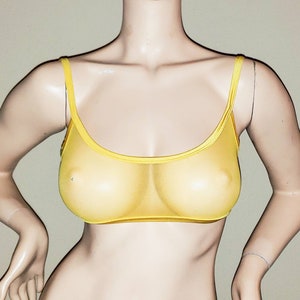 Sheer Mesh Crop Top, See Through Top, Rave Wear, See Through Lingerie,See Through Bikini, Gift for Women, Sheer Bralette, Stripper Clothes Yellow