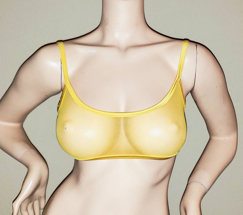 Sheer Mesh Crop Top, See Through Top, Rave Wear, See Through Lingerie,See Through Bikini, Gift for Women, Sheer Bralette, Stripper Clothes Yellow