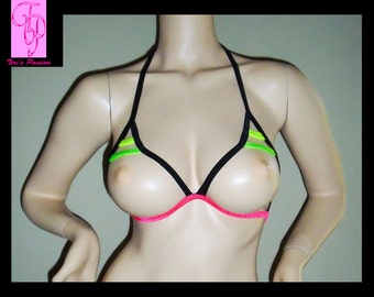 UV Clothing Cupless Bra Sexy Clothes Rave Clothes Sexy Gift for Her Stripper Outfits Rave Outfits Exotic Dance Wear Pole Dance Wear