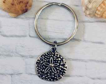 SAND DOLLAR KEYCHAIN, Sand Dollar Key Ring, Beach Keychain, Nautical Key Chain, Beach Lover Gift, Good Luck Charm, Sand Dollar Charm