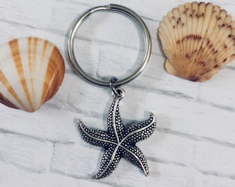 STARFISH KEYCHAIN, Sea Star Key Ring, Beach Keychain, Nautical Key Chain, Beach Lover Gift, Starfish Gift, Sea Creature Keychain