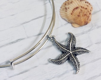 STARFISH BANGLE BRACELET , Beach Charm Bracelet, Beach Bracelet, Starfish Bangle, Starfish Jewelry, Starfish Charm, Beach Gift, Nickel Free