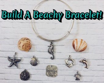 BEACH BRACELET, Custom Beachy Charm Bracelet, Starfish Bracelet, Seashell Bracelet, Seahorse Jewelry, Starfish Jewelry, Sea Life