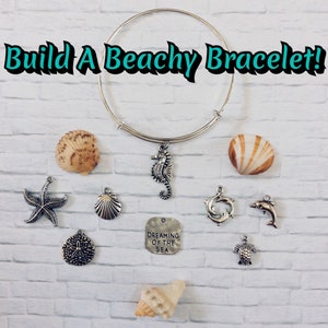 STRANDARMBAND, aangepaste Beachy-bedelarmband, zeesterarmband, schelparmband, zeepaardjesieraden, zeestersieraden, zeeleven