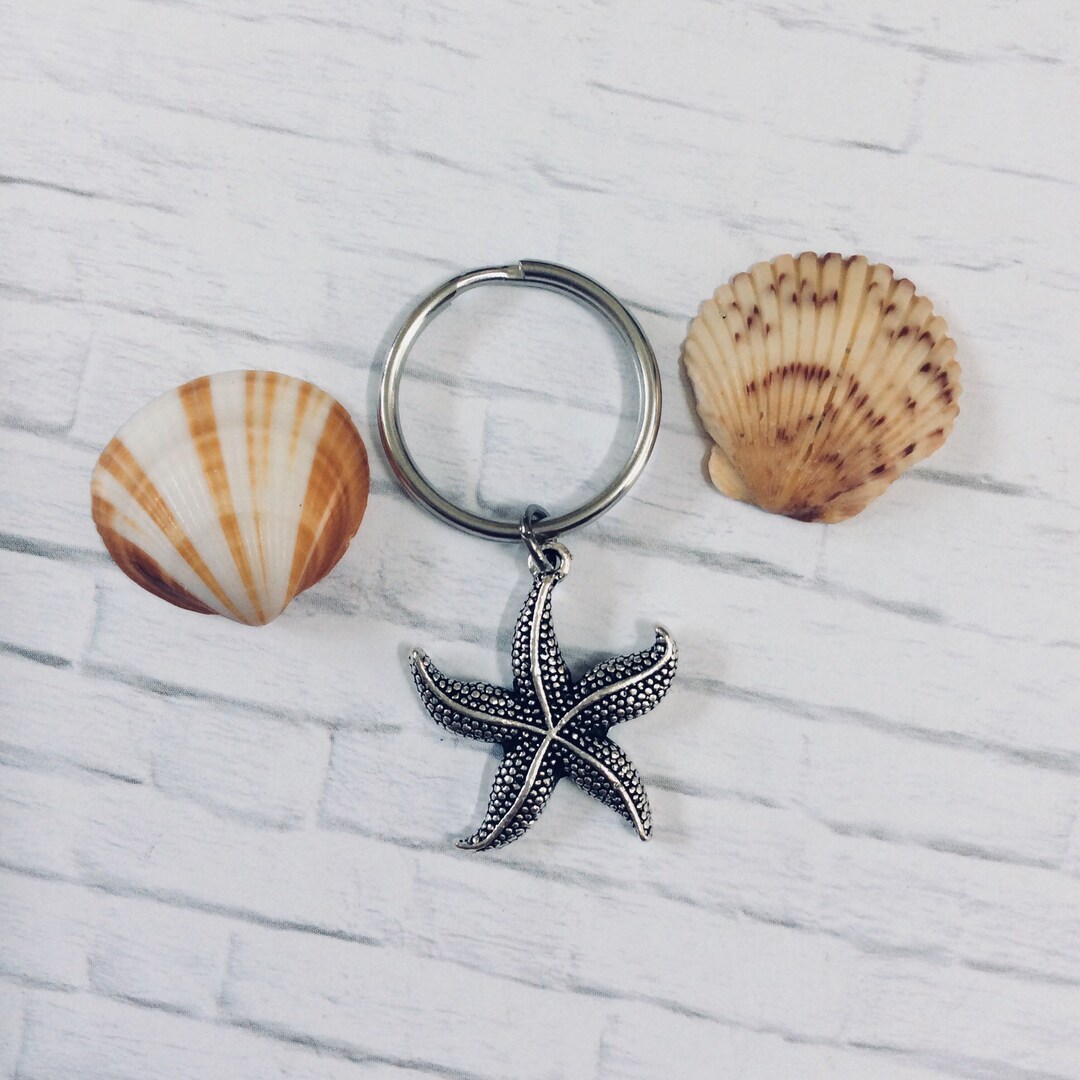 STARFISH KEYCHAIN, Sea Star Key Ring, Beach Keychain, Nautical Key
