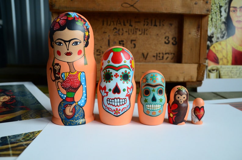 Mexican Day of the dead Russian Matryoshka Skull Wooden nesting dolls