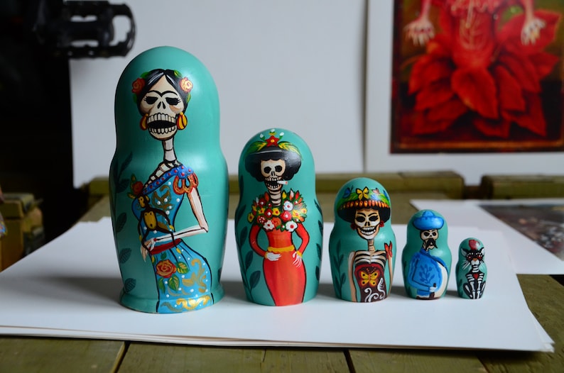 New Russian Matryoshka Babushka Skull Wooden nesting dolls handmade