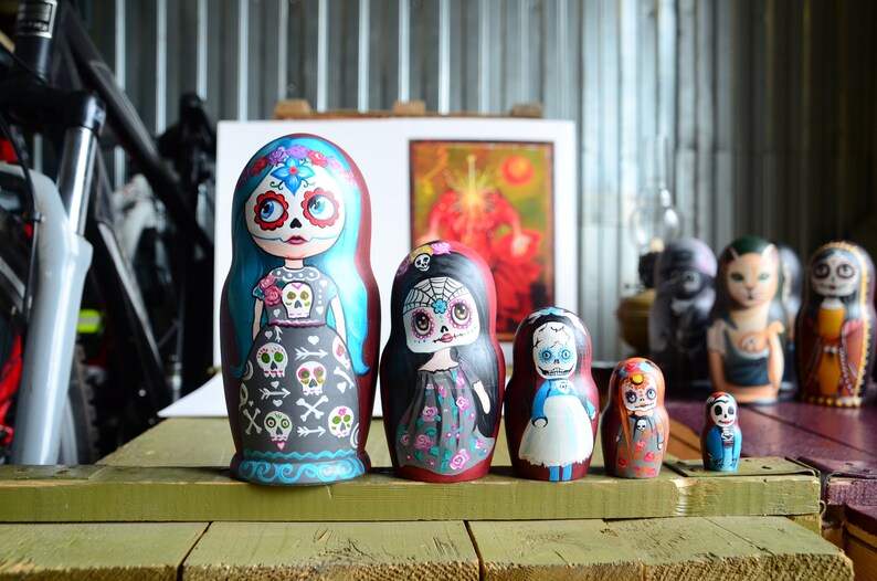 Russian Matryoshka Babushka Wooden Nesting Dolls Skull Etsy