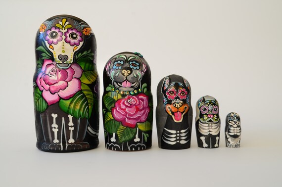 New Russian Matryoshka Babushka Skull Wooden nesting dolls handmade