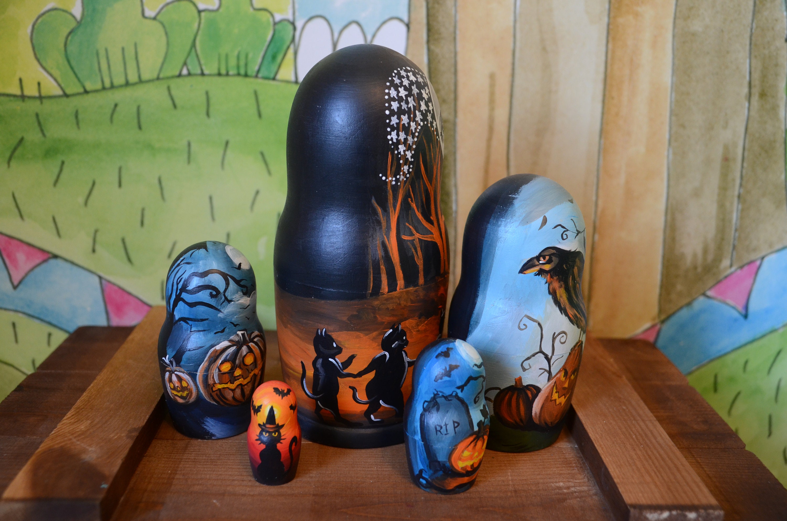 Hand Painted Russian Nesting Doll Matryoshka Halloween Made In Etsy