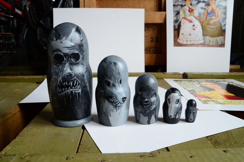 Hand Painted Russian Nesting Doll Matryoshka Zombie Wolfs Etsy