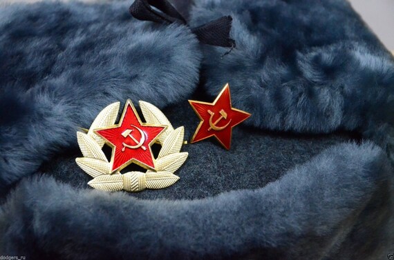 New White Real Sheepskin Fur Authentic Soviet and Russian army hat ushanka