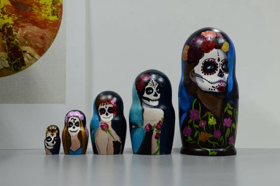 handmade Wooden nesting dolls Catarina Día de Muertos Russian Matryoshka handmade Wooden nesting dolls Catarina Día de Muertos Russian Matryoshka