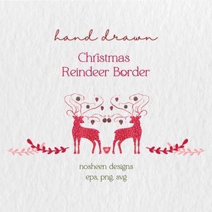 Whimsical Christmas Reindeer Wreath Clipart Border Frame, Hand Drawn PNG SVG for Holiday Crafts and DIY Gifts, Rudolph Reindeer Xmas Border