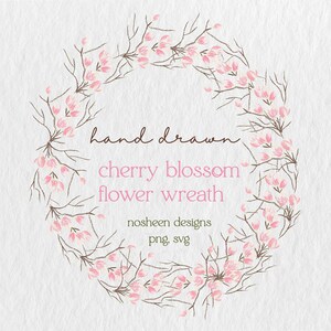 Cherry Blossom Hand-Drawn Wreath png svg Flowers Circular Decor, Perfect Journaling for Spring, Unique Mother's Day Gift, DIY Wedding Invite