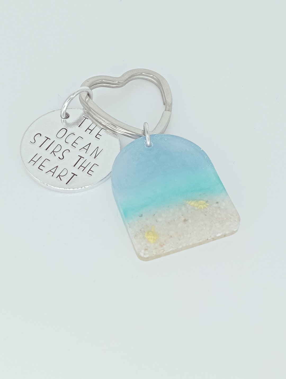 Resin Beach Keyring: Handstamped Ocean Tag - Etsy UK