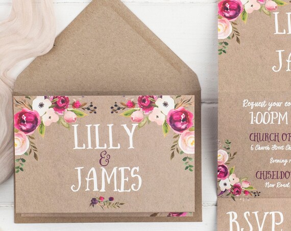 Rustic Wedding Invitation - Kraft Wildflower Z-Fold
