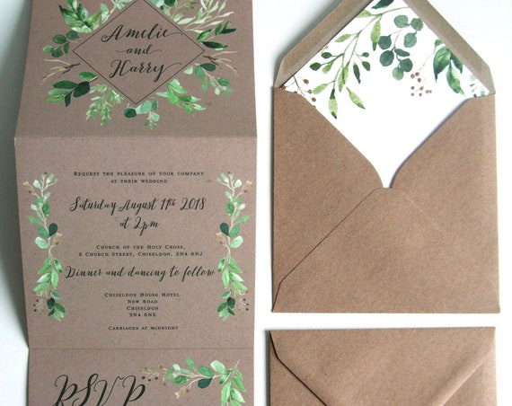 Rustic Wedding Invitation - Double-Folded Kraft Vineyard
