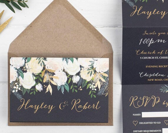 Wedding Invitation - Gold Luxe Floral Z-Fold