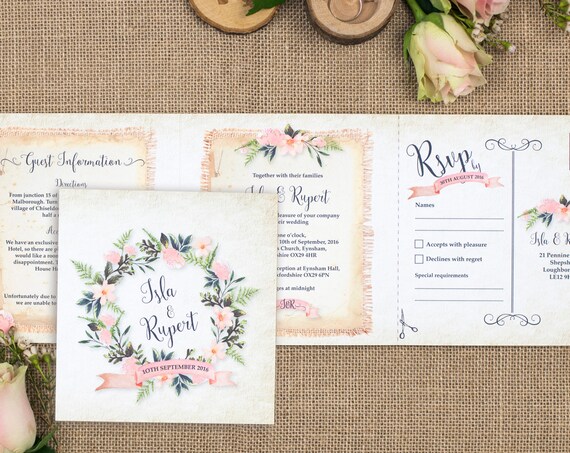 Rustic Wedding Invitation - Double-Folded Rustic Wreath