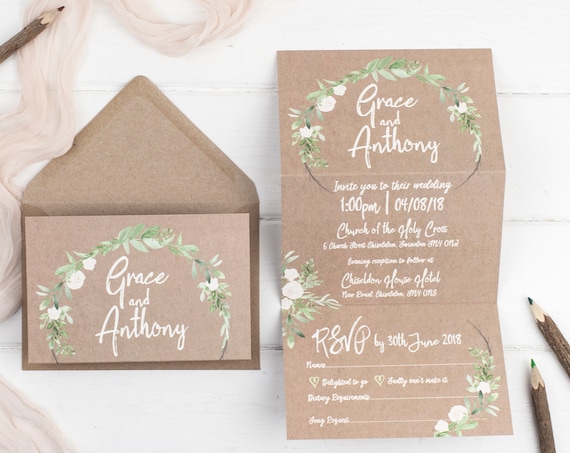 Rustic Wedding Invitation - Kraft Meadow Z-Fold