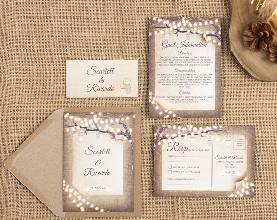Rustic Wedding Invitation Set - A6 Rustic Lights