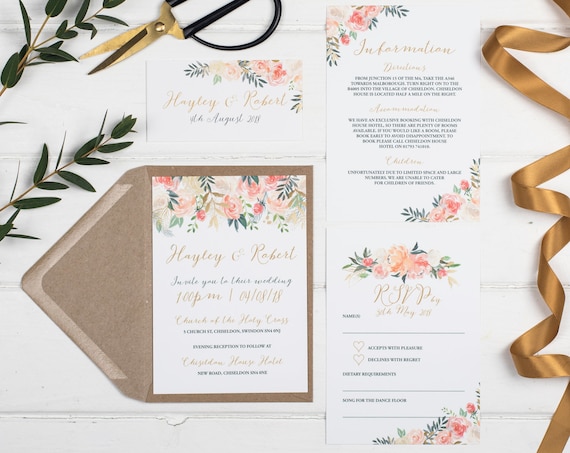 Wedding Invitation Set - A6 Rose Luxe Floral